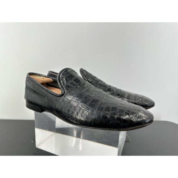 Jo Ghost Black Lizard Print Leather Round Toe Slip On Loafers Men’s Size 44 main image 10